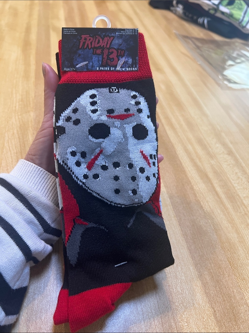 #3313**2 set of Friday 13th: Jason Graphic Crew Socks - Black & Red
